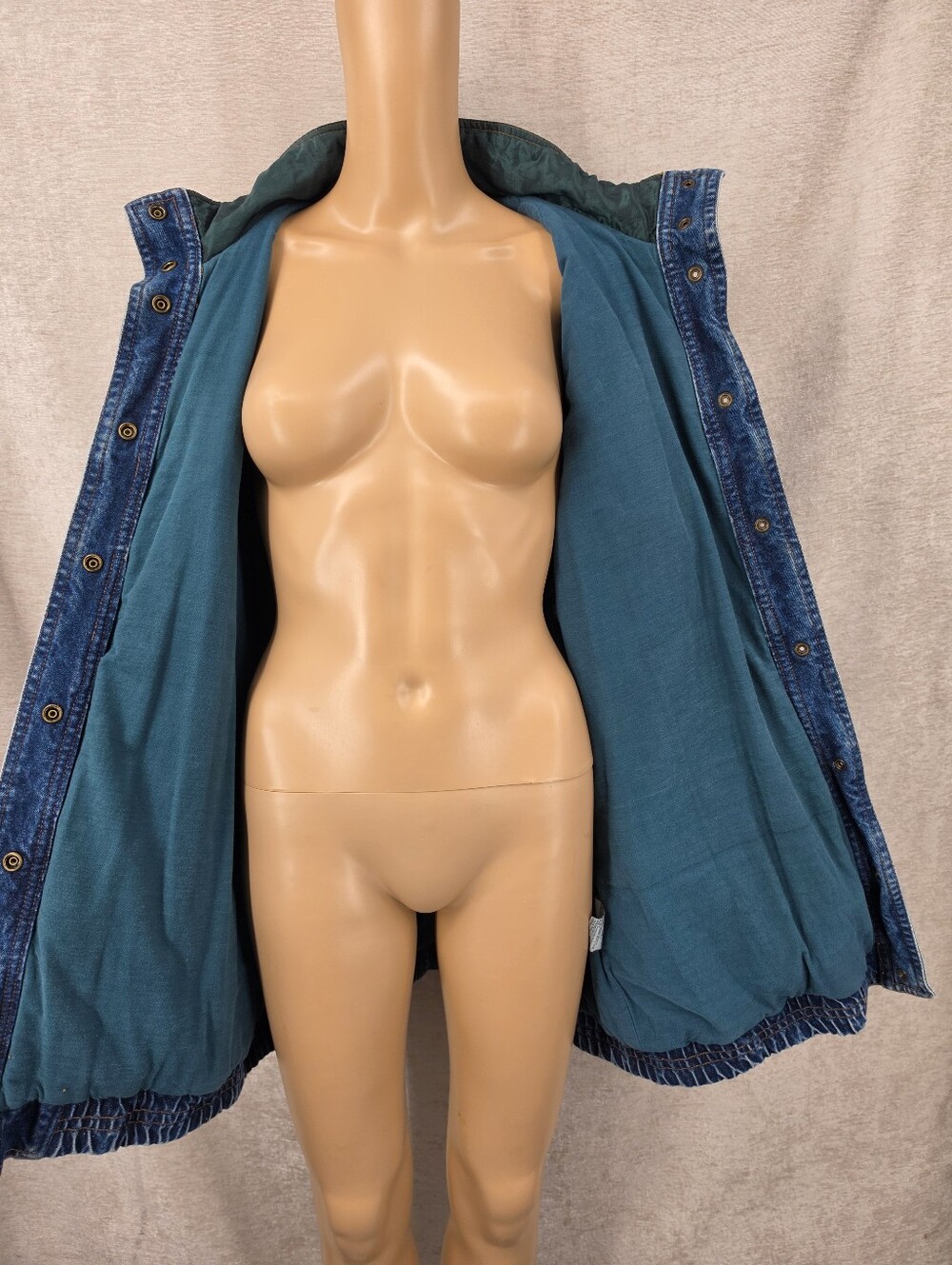 Vintage Denim Blue Jean Oversized Jacket Aztec Tapestry Corduroy Patchwork - Picture 3 of 14